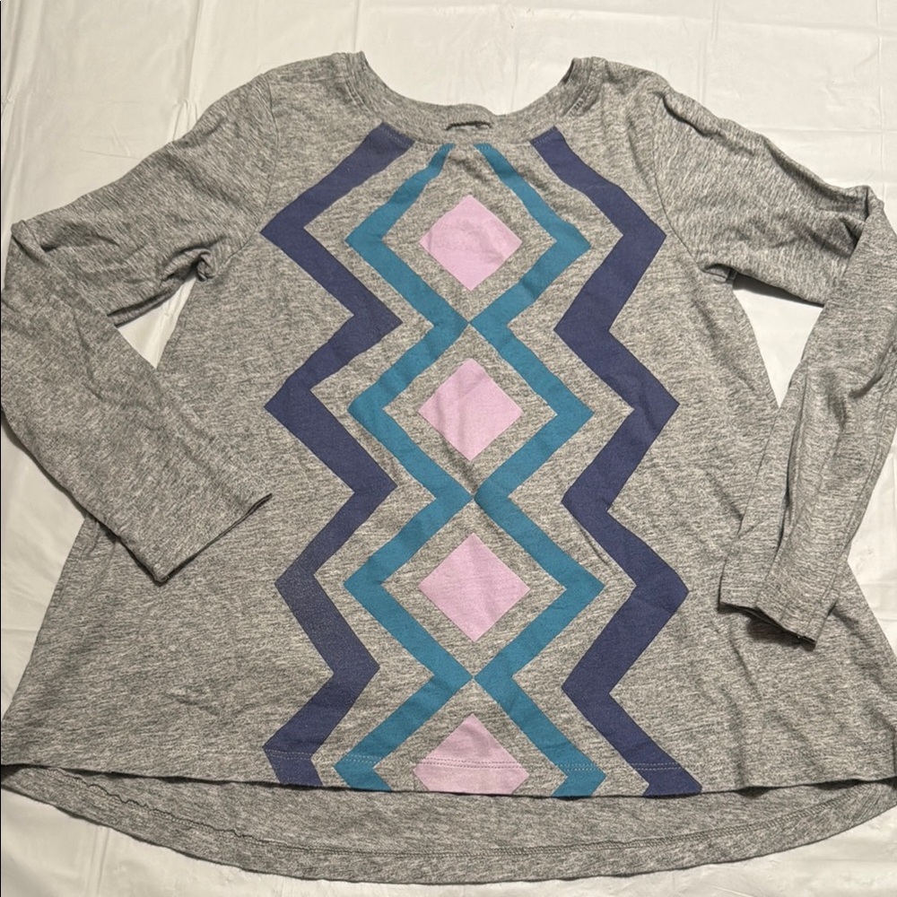 Tea Collection Gray Long Sleeve with Blue and Pink Pattern size 6/7 medium